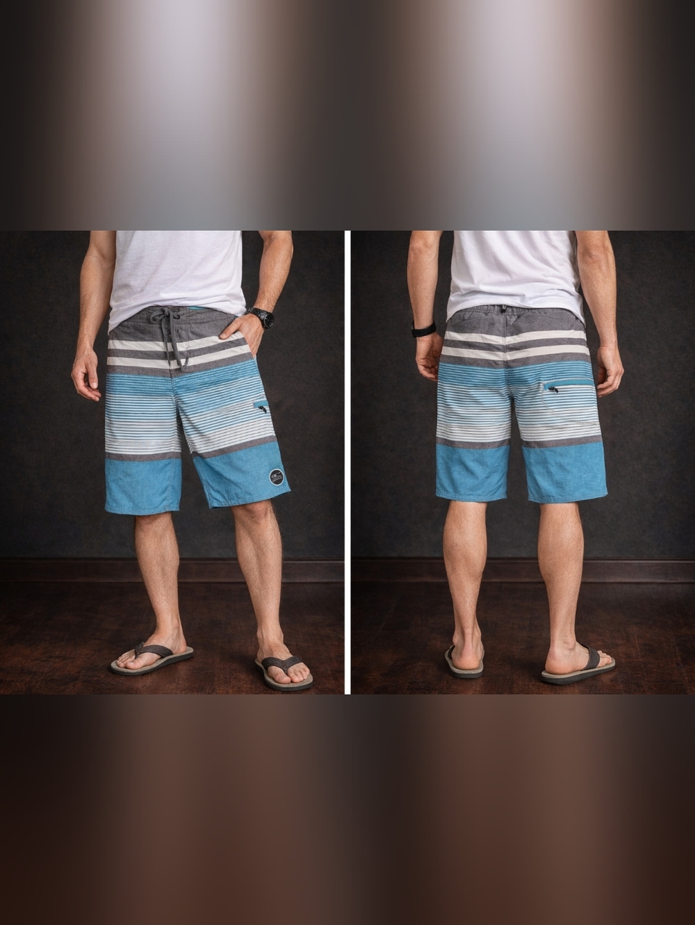 O'Neill Hyperfreak Heist Boardshort (36) Jade Grey Thick Thin Stripe Pocket